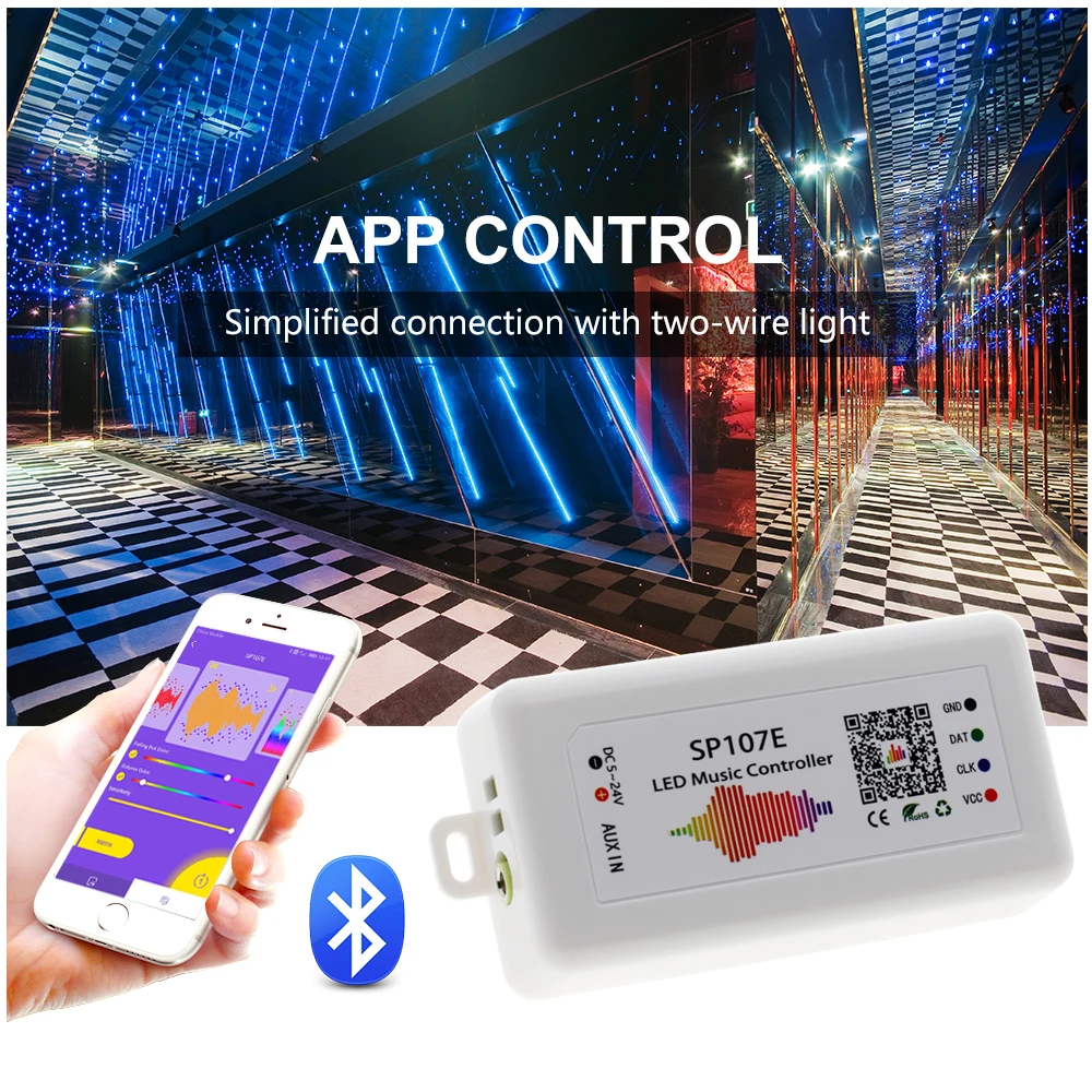 SP107E LED Music Controller Bluetooth Magic Controller  DC5-24V 2048 Pixels for WS2811 2812 2801 6803 IC LED Strip.