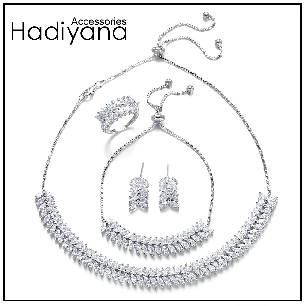 

HADIYANA Stunning Cubic Zirconia Wheatear Design Choker Set For Women Luxury Wedding Party Choker Necklace 4pcs Sets CN425