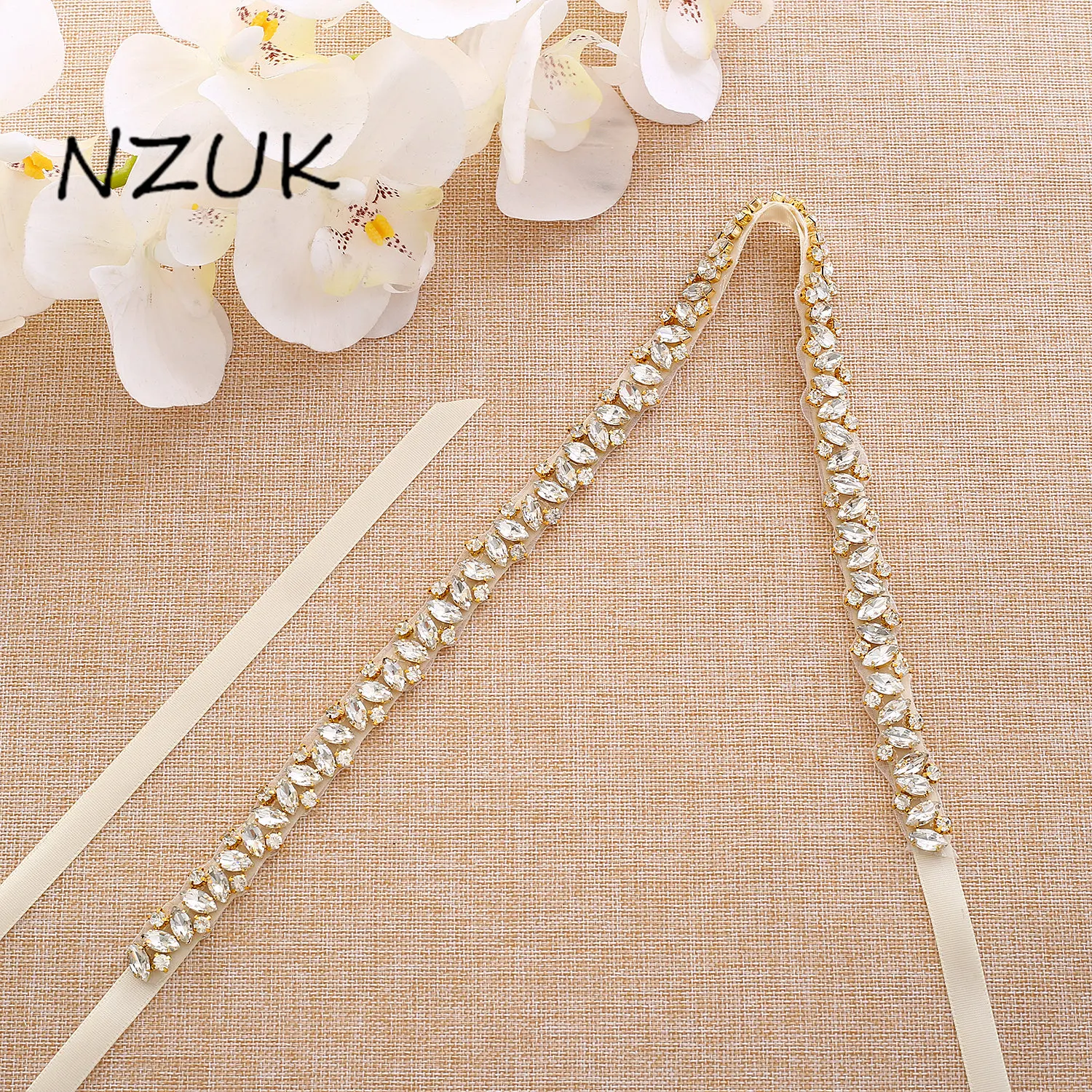 NZUK Rhinestones Wedding Belt Sash Diamond Gold Crystal Bridal Belt For Wedding Gown Wedding Decoration 