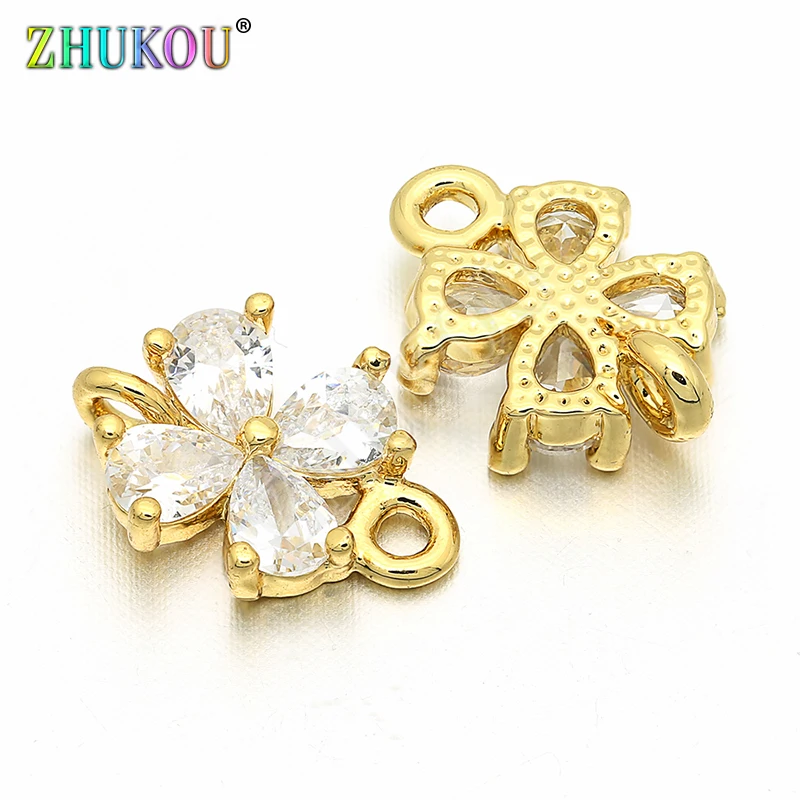 8*12mm Brass Cubic Zirconia Flower Connectors for DIY Jewelry Making Accessories Parts, Model: VS39