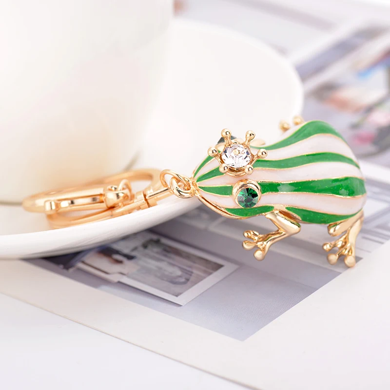 EASYA Unique Design Cute Rhinestone Green Frog Keychain Key Holder Women Handbag Pendant Accessories Car Key Rings