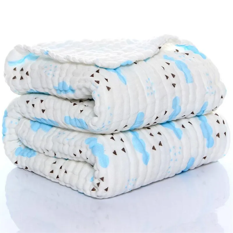 Kids Muslin Cotton Sleeping Blanket Bath Towel 110x110cm Strong Water Absorption 6 Layers Baby Breathable Bedding Muslin Blanket