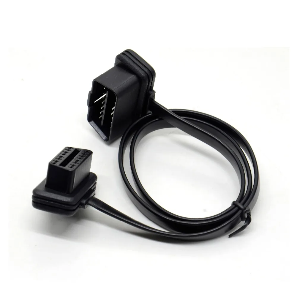 100cm Flat Thin As Noodle OBD2 OBDII OBD 16Pin ELM327 Male To Female Elbow Extension Cable Diagnostic Scanner Connector