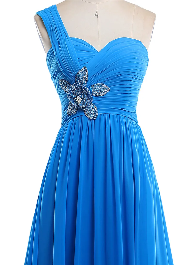 2019 Nieuwe Werkelijke Beelden One-schouder Lange Prom Jurken Handgemaakte Bloem Chiffon Bruidsmeisje Dresses Party Vestido Longo