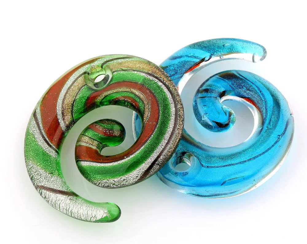 Qianbei Handmade Murano Lampwork Glass Mixed Color Stripe Snake Pendant Fit Necklace Hot Jewelry gift Fashion Wholesale 6pcs