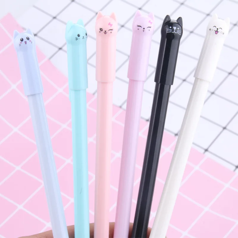 100 PCS Creative South Korean Stationery Learning Supplies Cat Pen Hat Style Neutral Pen Black Primary Secondary School Supplies