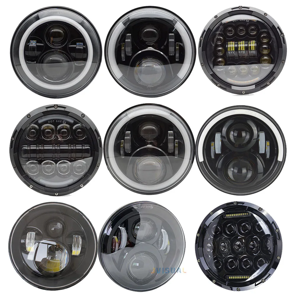 2pc 7inch Round LED Headlight Angle Eyes Headlamp for Lada Niva 4x4 suzuki Samurai Hummer H1H2 Projection Headlight for VAZ 2101