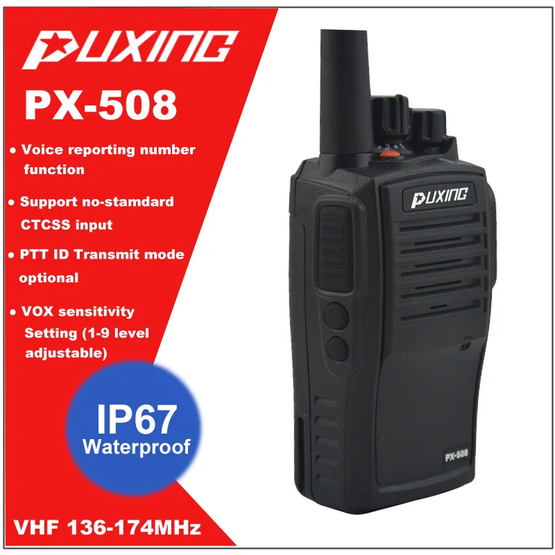 

Hot Sale IP67 Waterproof Walkie Talkie Dust proof Radio Puxing PX-508 VHF 136-174MHz Portable Two-way Radio FM Transceiver