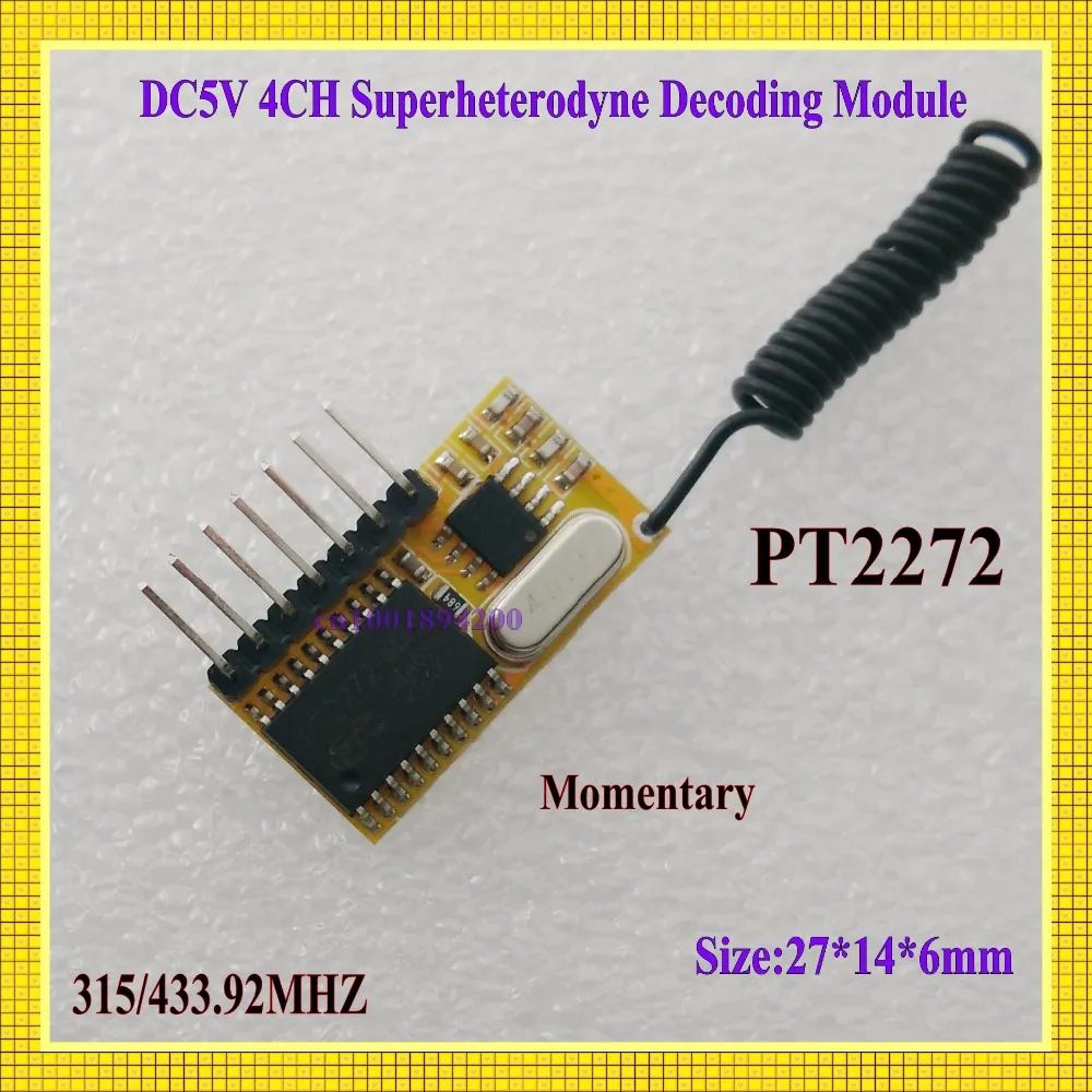 DC 5V 4CH RF Receiver Module RX Superheterodyne Receiver PT2272-M4 Remote Control Decoding Receiver Module Fixed Code 315/433mhz