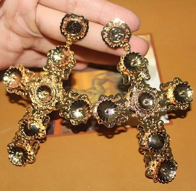 fashion big gold color cross earrings for women pendant  earrings jewel Exaggerated cross Long eardrop