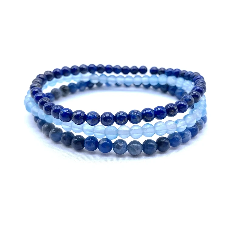 3pcs / Set Natural Stone Beads Women Girls Yoga Bracelet Sets 18-18.5 CM Nature Lapis Sodalite Blue agates Jewelry For Her #4