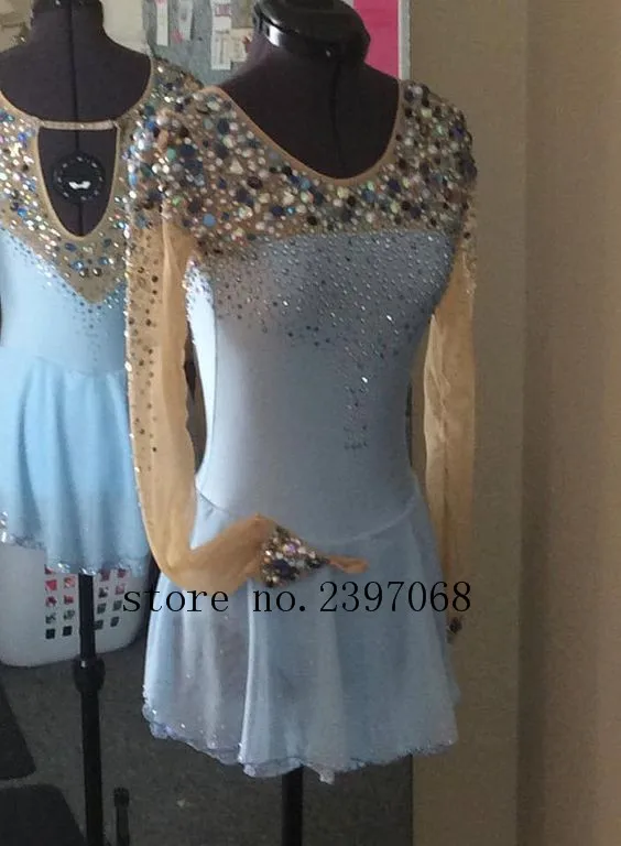 

Figure Skating Clothes Women Competition Skating Dress White Custom Ice Figure Skating Clothing For Girls Free Shpping B22