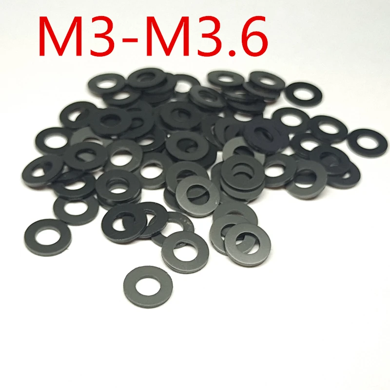 100pcs  M3-M3.6 Graphite Nylon Thickness 0.15/0.2/0.25-1 mm High Precision Black Color Polyslider Graphite Nylon Flat Washer