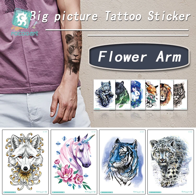 

Big size 21x15cm Tiger Temporary Watercolor Tattoo Sticker Waterproof Fashion Body Art Cool Arm Fake Tattoos For Men