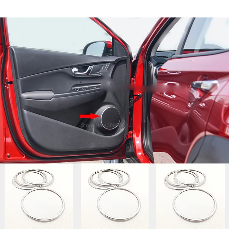 

For Hyundai Kona Encino 2019 2018 ABS Matte car sticker styling Audio Speak Sound Cover Ring circle trim frame Cover trim 4pcs