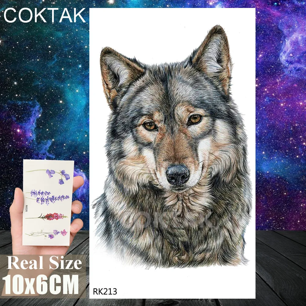 3D Colorful Wolf Temporary Tattoos Sticker Realistic Fake Body Art Arm Legs Wasit Tattoo Decal For Men Geometric Waterpoof Tatto