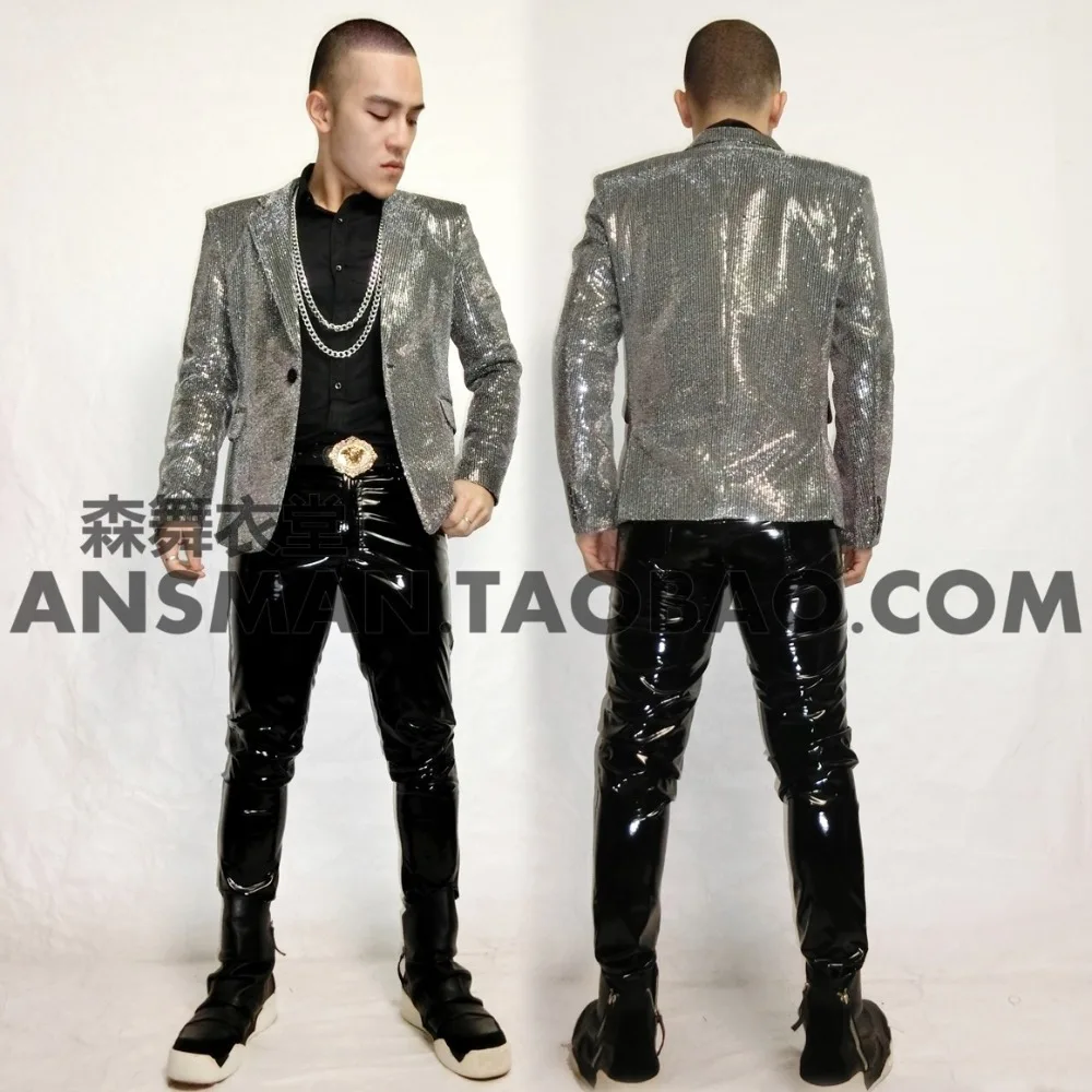 High Street New 2024 Men Slim Dj Singer Silver Suit Singer Jacket Costumes Formal Dress Clothing Male Plus Size Blazer Coats