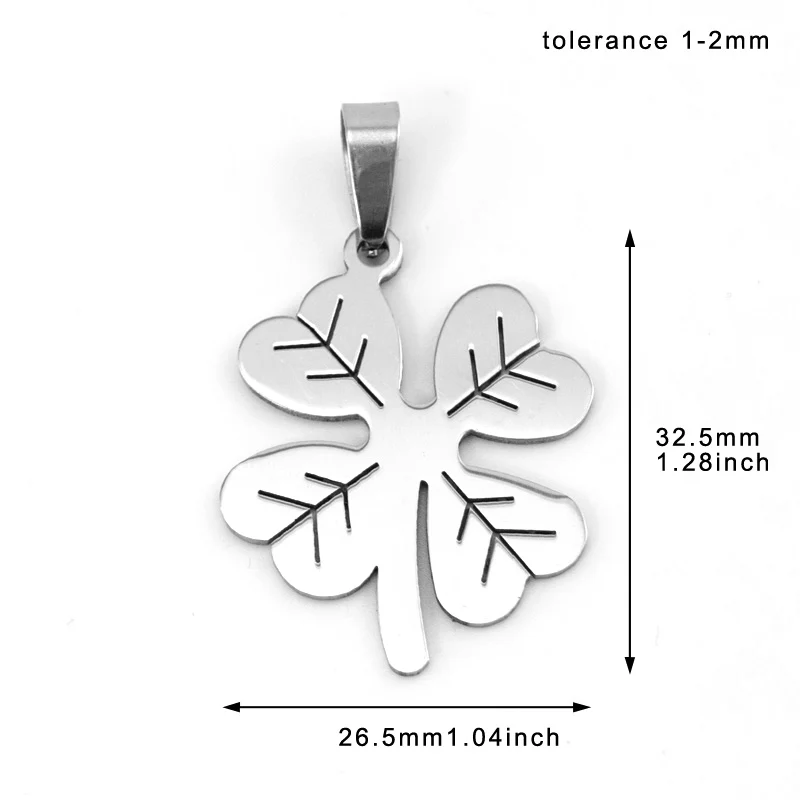 Four Leaf Clover Bear Pendant charm blank tags For Women Beautiful Chic Jewelry mirror polished stainless steel 1pcs