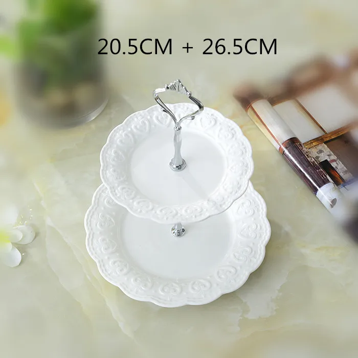 Embossed Ceramic Double-Layer Fruit Tray Ceramic Cake Plate Living Room Table Dessert Candy Dish English Afternoon Tea Plate