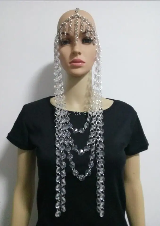 New Style Women Silver Plated Chains Layers Silver Rhinestone Chains Clear Beads Head Chains Jewelry WRHE08