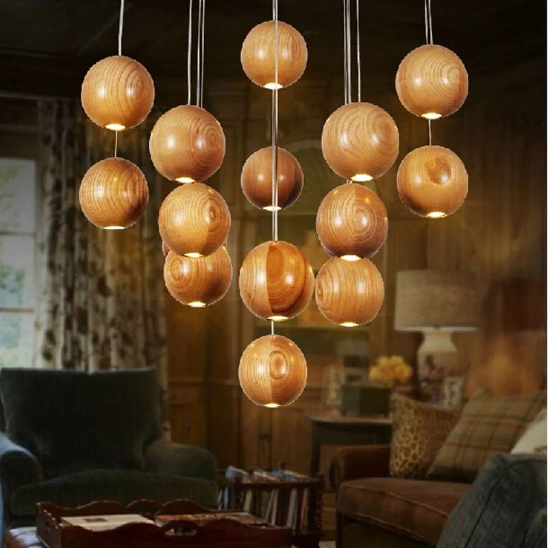 

Ideas wooden ball led chandelier for dining room living room adjustable cord home decoration lamp 90-260V