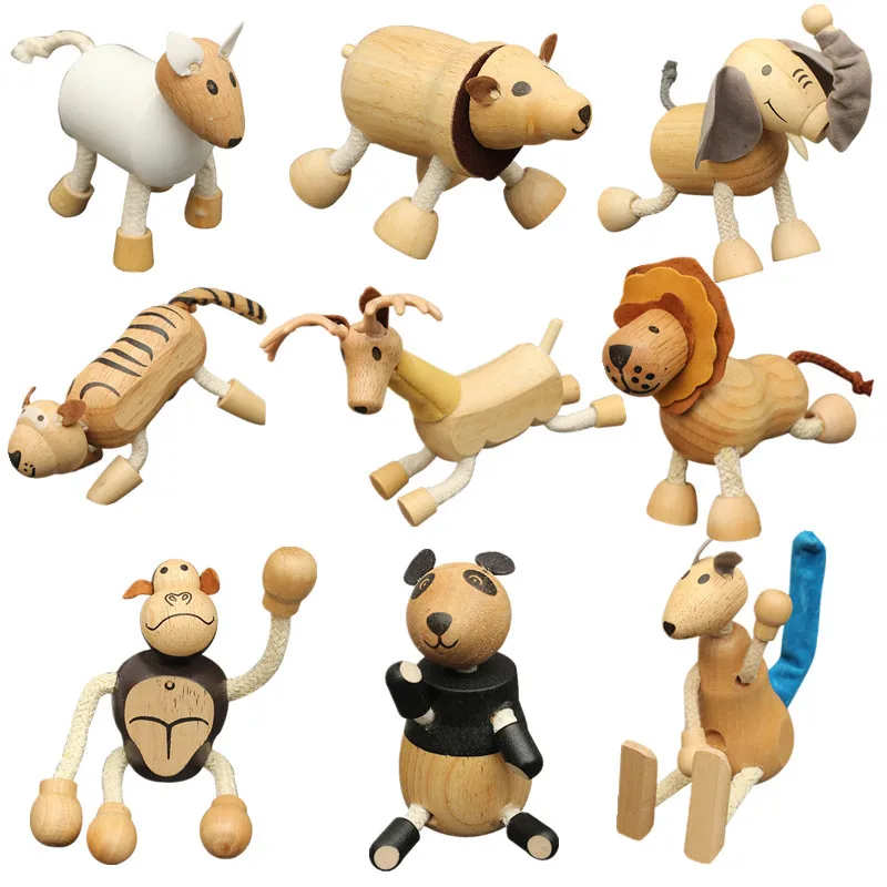 18 style New Cute Wooden Animals blocks Decorative doll Small emulation Animal models Baby kids learning toys animal figurines