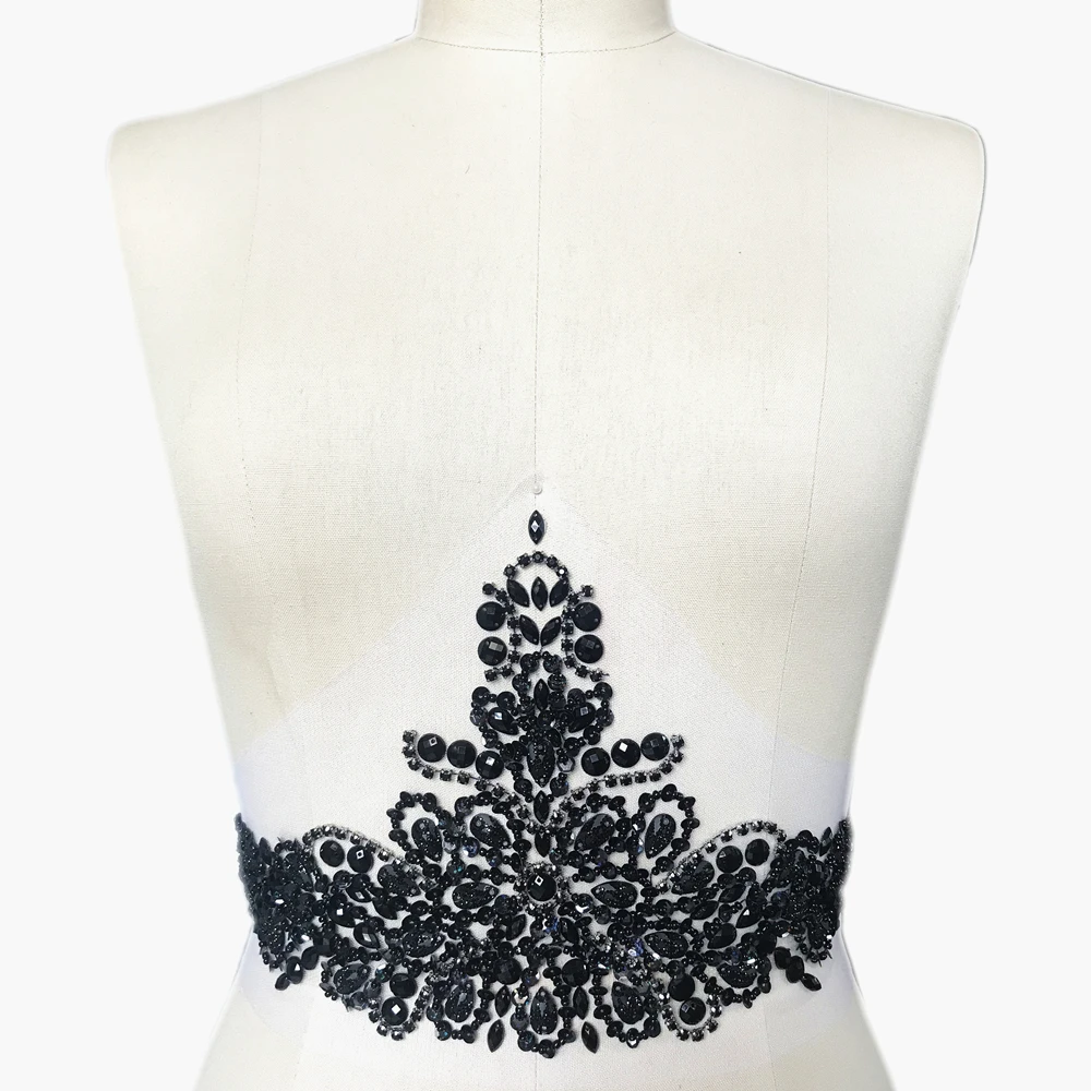 BLING Silver 18x38cm High Waist Patches Sew-on Rhinestones Applique Stones Sequin Beads for Wedding Dress Accessories Wine Ball