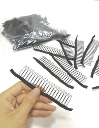 10pcs Long wig comb with 20 teeth Black wire clips hair full lace wig combs snap cap hairpiece accessories styling tools