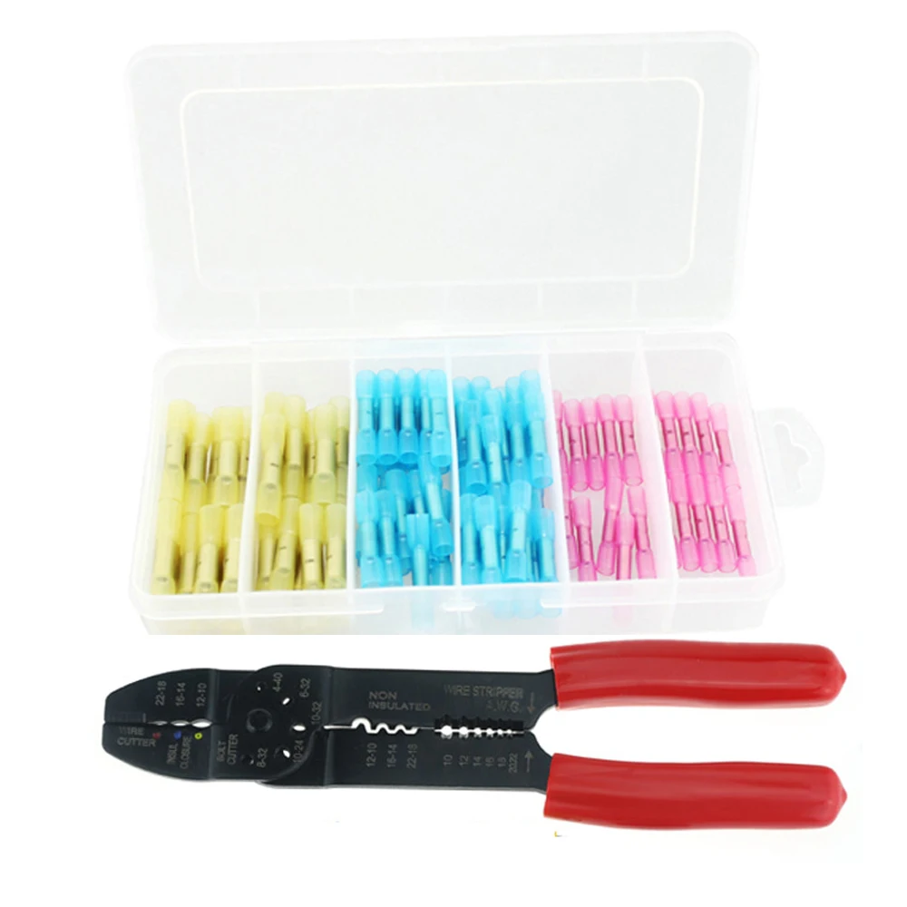 

Wire Crimping Tool Cutter Crimper Stripper with 100pcs Heat Shrink Butt Splices Connector Terminals Assortment Kit