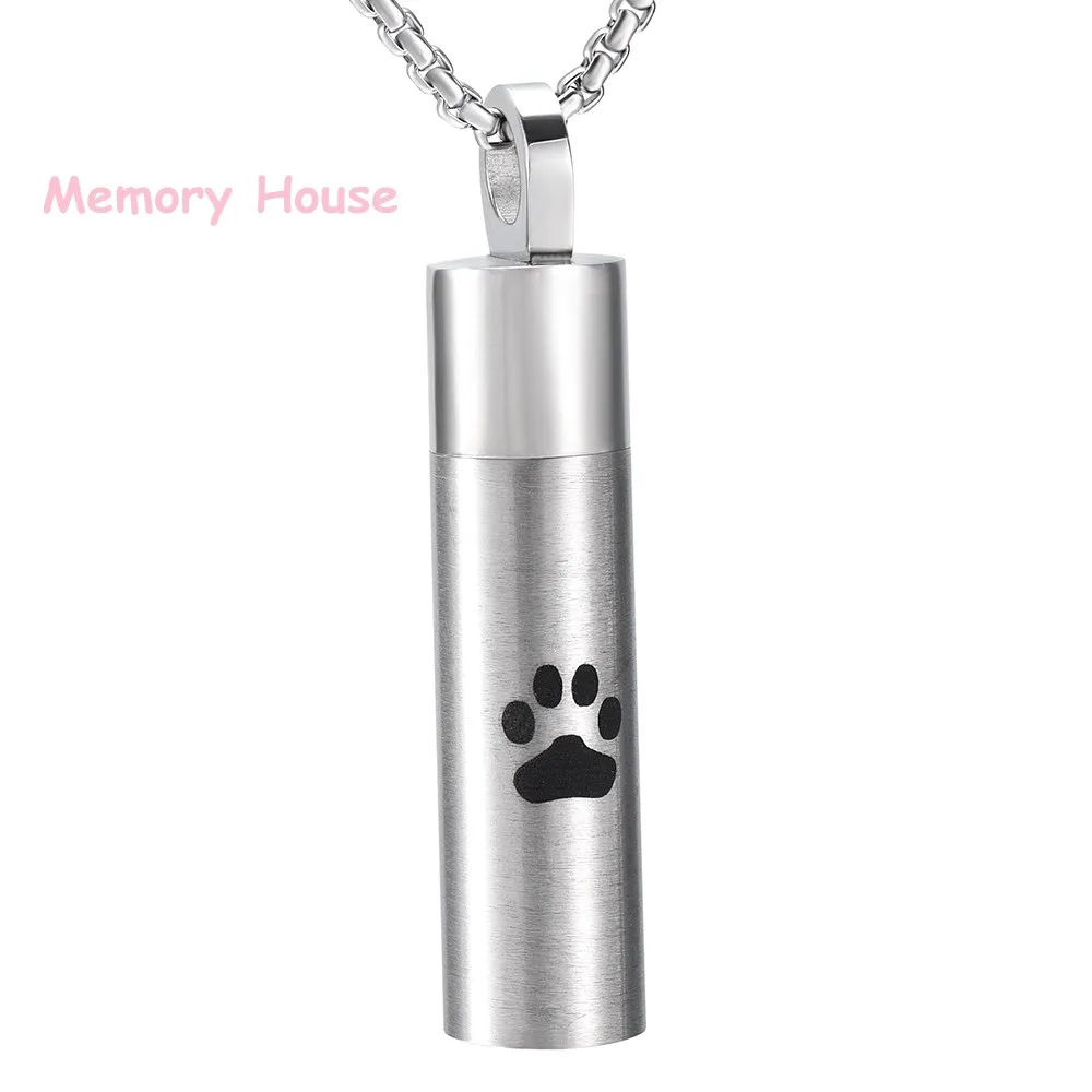 

IJD8168 Two Kinds Of Size Dog Paw Print Cylinder Urn Necklace Stainless Steel Cremation Locket Jewelry Pendant For Ashes