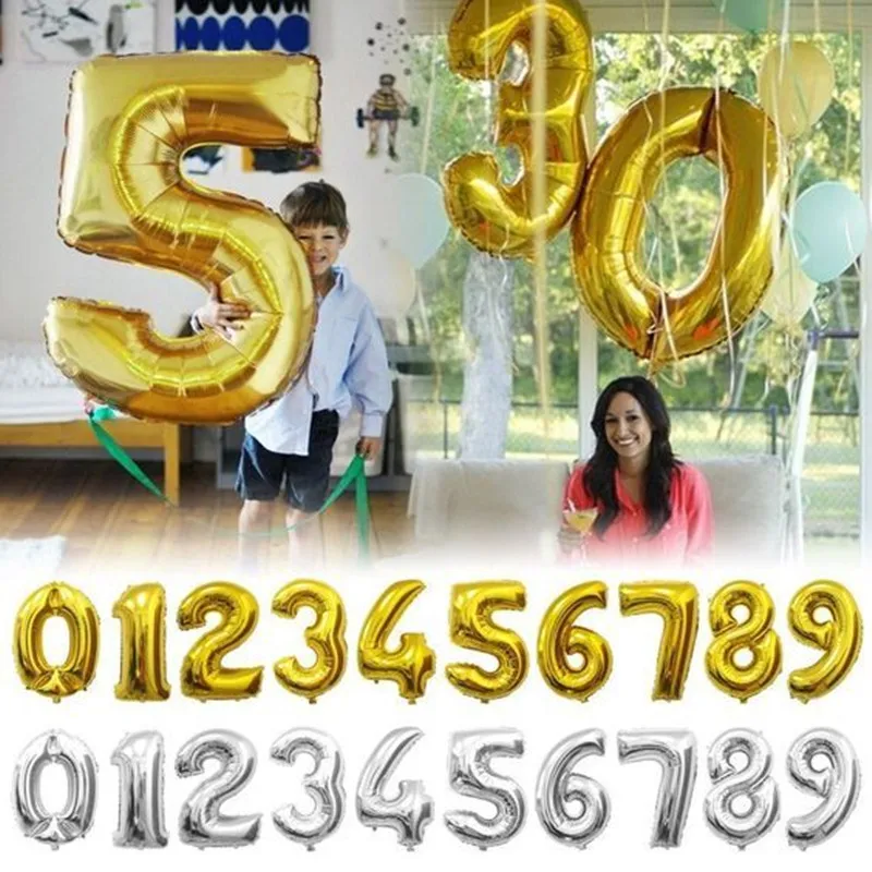 1 PCS 16 32inch Number Balloon Blue Red Pink Number Aluminium Foil Balloons Engagement Happy Birthday Party Wedding