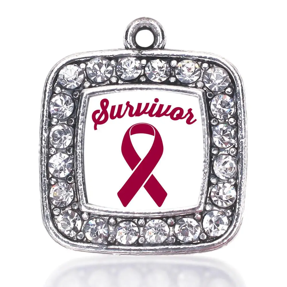 RIBBON SURVIVOR SQUARE CHARM ANTIQUE SILVER PLATED CRYSTAL JEWELRY