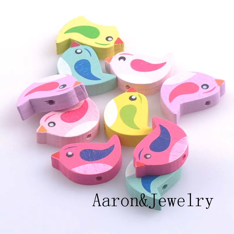 100pcs Mixed Bird Pattern Wooden Spacer Beads For Jewelry making DIY 21x15mm MT0759