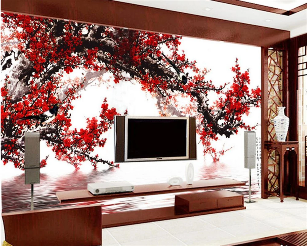 

Beibehang Custom wallpaper Chinese style style Hanmei TV sofa background mural home decoration living room bedroom 3d wallpaper