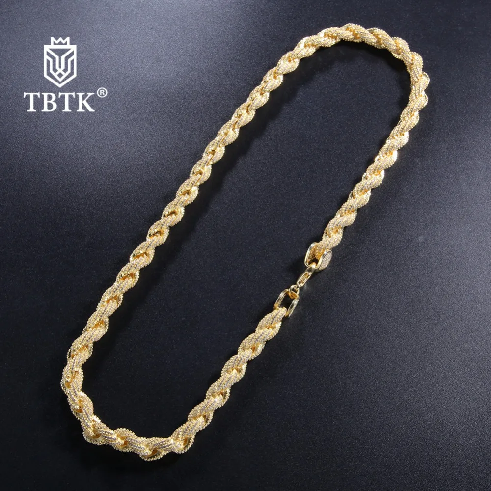 

TBTK Full Paved Out Zircon Twisted Rope Chain Luxury Jewelry Western Style Long Copper Choker Necklace Trendy Hiphop Jewelry