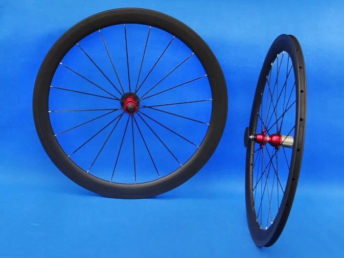 

Clincher 50mm - Full Carbon 3K matt matte Road Bike Clincher Rims Wheelset wheel set (red hubs) 8/9/10/11s