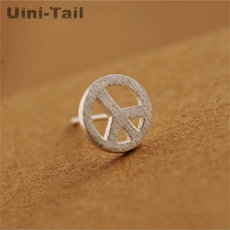925 Tibetan silver Peace Symbol Ear Studs Anti-war Standard Trends for Men and Women Lovers Earrings Round Earrings Fashion
