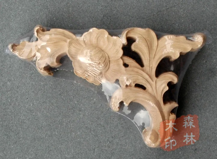 Wood antique furniture fashion corners wood carved motif wood shavings smd cabinet door applique