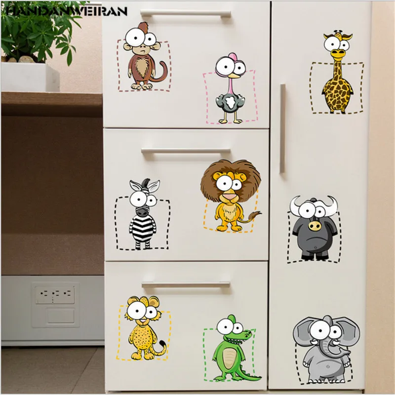 1PCS Funny Cartoon Big Eyes Animals Refrigerator Decorative Wall Stickers Door Cabinet Home Decor For Kidroom 45*60CM