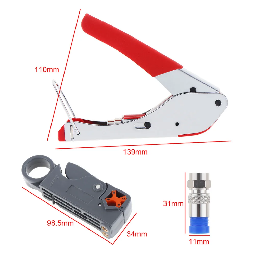 Connettore F a compressione per spellafili per cavi coassiali RG59 RG6 pinza a crimpare per cavi Stripper morsetto di rete strumento a crimpare con testa F 20 pezzi