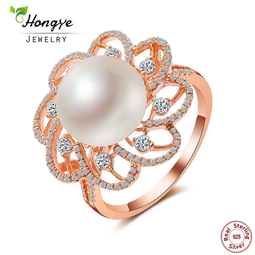 

Hongye 2020 Hot Selling Real Natural Freshwater Pearl Flower with 925 Sterling Silver Unique Rotating Ring for Women Jewelry