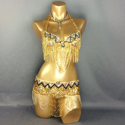 Conjunto de traje de danza del vientre Sexy para mujer, sujetador + cinturón, traje de danza del vientre, acepta cualquier tamaño, copa D/DD/DDD, venta al por mayor, 2 piezas