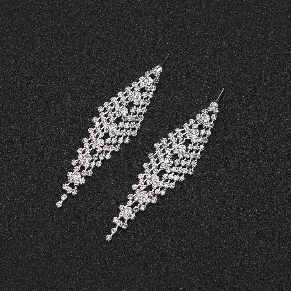 TREAZY Silver Color Crystal Bridal Long Earrings Shiny Rhinestones Wedding Party Dangle Earrings for Women Jewelry Gifts image 3