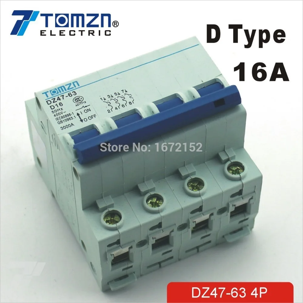 4P 16A D type 240V/415V Circuit breaker MCB 4 POLES