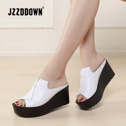 Jzzddown women Slipper women Platform sandals shoes women Genuine Leather Heel Peep Toe sandals shoes ladies Luxury flip-flops