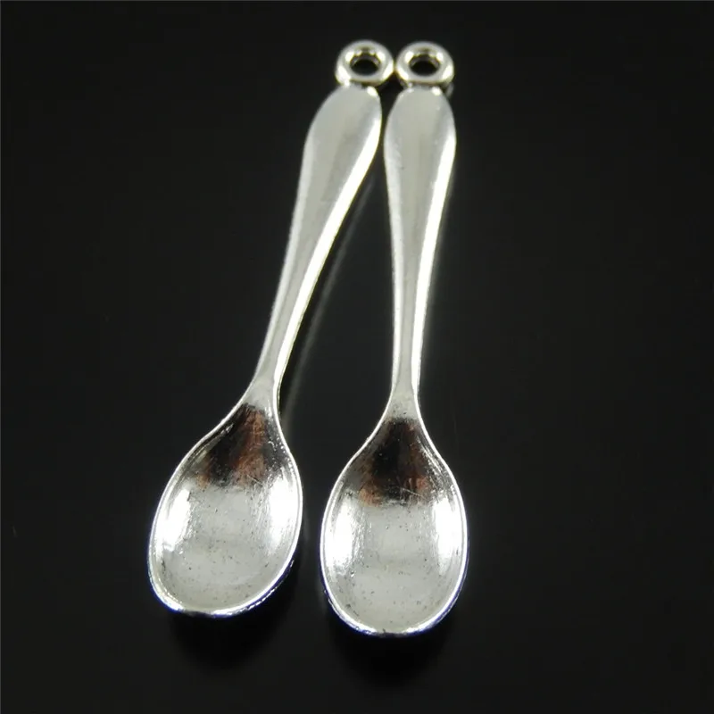 Julie Wang 10 PCS Mini Charms Alloy Antique Silver Plated Spoon Necklace Pendant Jewelry Making Charm Accessories