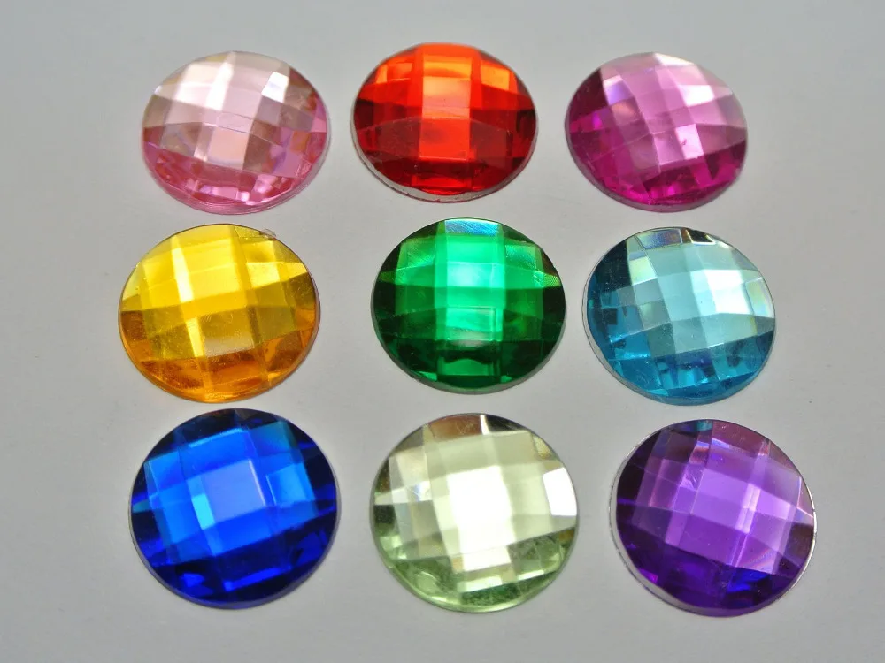 

100 Mixed Color Acrylic Flatback Faceted Round Rhinestone Gems 16mm No Hole