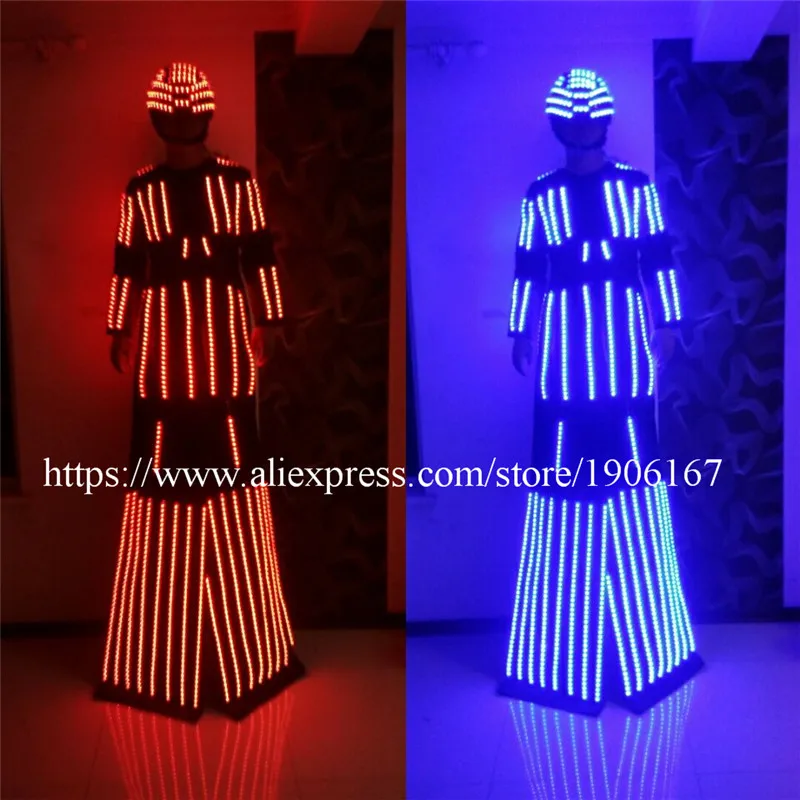 

LED Luminous Stilt Women Robot Costume With LED Helmet Growing LED Light Kryoman Robot Suit Stilt Clothes Event Party Supplies