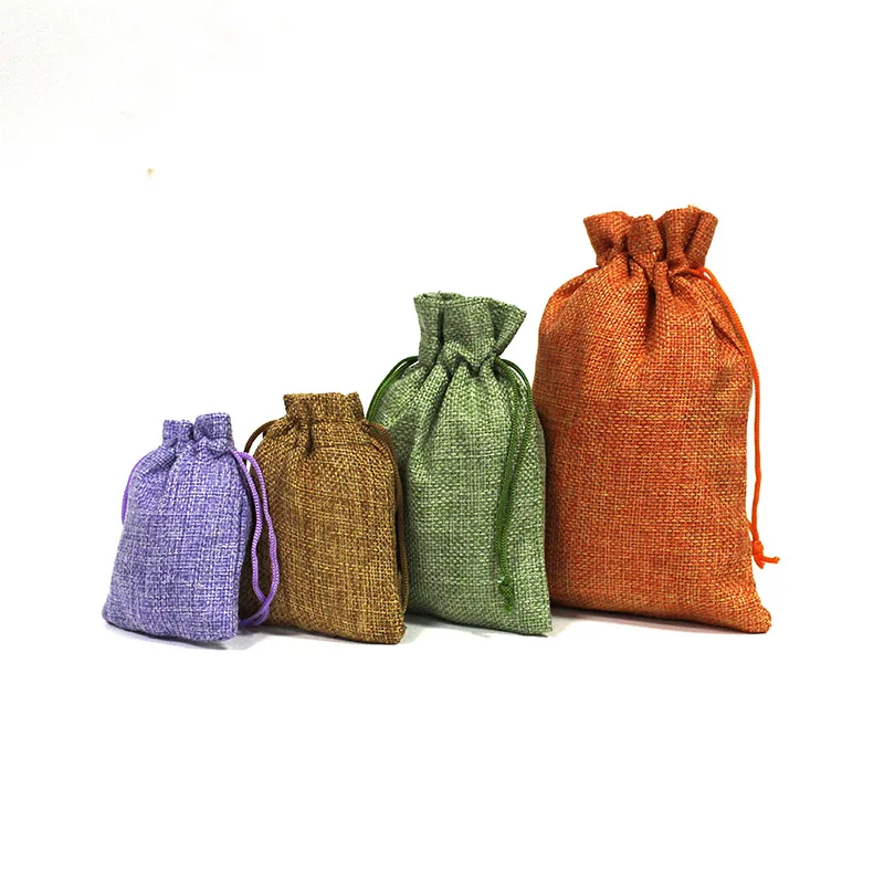 Drawstring Natural Burlap Bag Jute Gift Bags 10Pcs/Lot Multi Size Jewelry Packaging Wedding Bags with Candy Bag Can Custom Logo