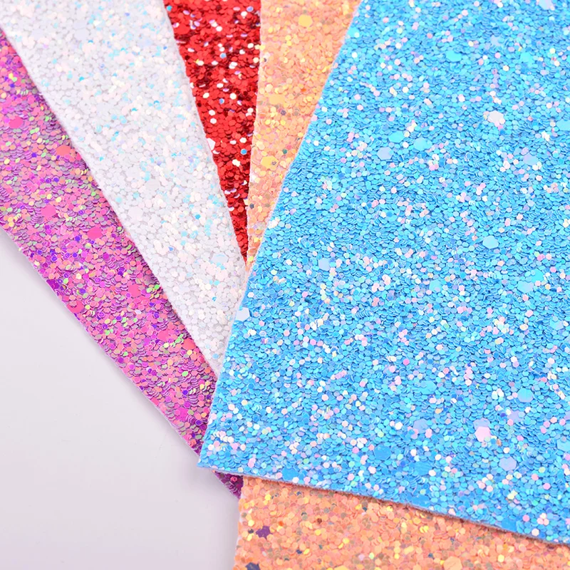 JUNAO 20*34cm Colorful Glitter Sequins Synthetic Leather Faux Artificial Leather Fabric Paillettes Fabric Sheets DIY Crafts